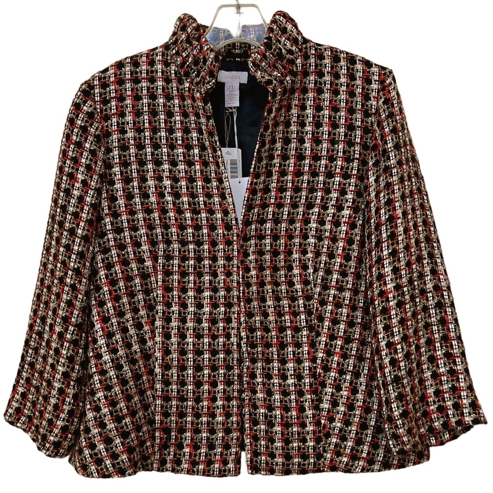 Chico's Fabulous Fall Signie Dark Academia Jacket Tweed M Black NWT Metallic